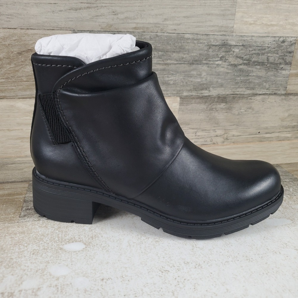 Clarks Hearth Sofia Womens Ankle Boot Sz 6.5 M Black Leather Side Zip Block Heel